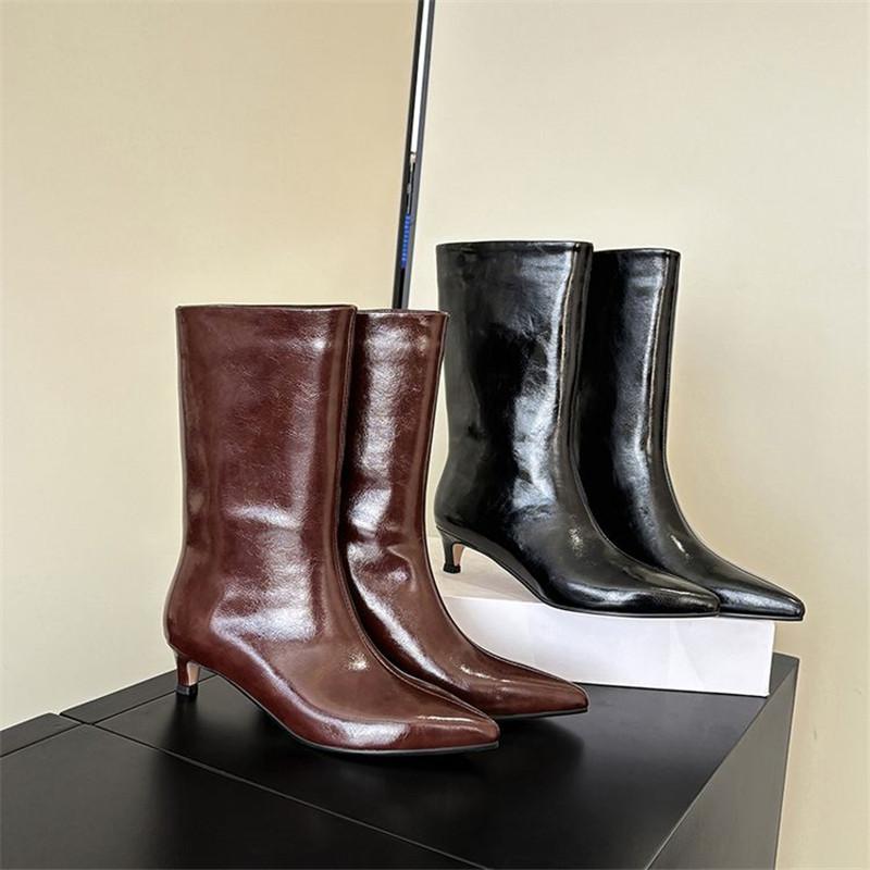 Fashion New Autumn Winter Split Leather Women Boot Shoes for Women Pointed Toe Mid-calf Boots Fashion Boots Handmade Zapatos De Mujer