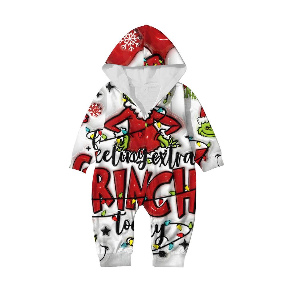 Parent-Christmas Printed Parent-Child Hooded Zip One-piece Homewear