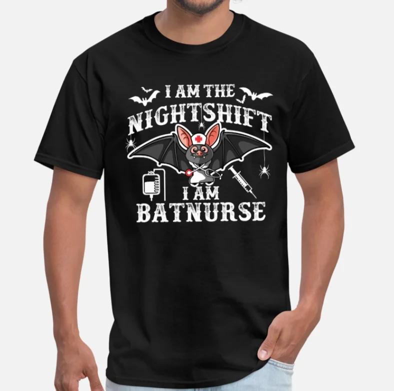 

Nightshift Nurse Aka Batnurse Funny Cartoon Bat Halloween T Shirt. New 100% Cotton Short Sleeve O-Neck T-shirt Casual Mens To... S разноцветный