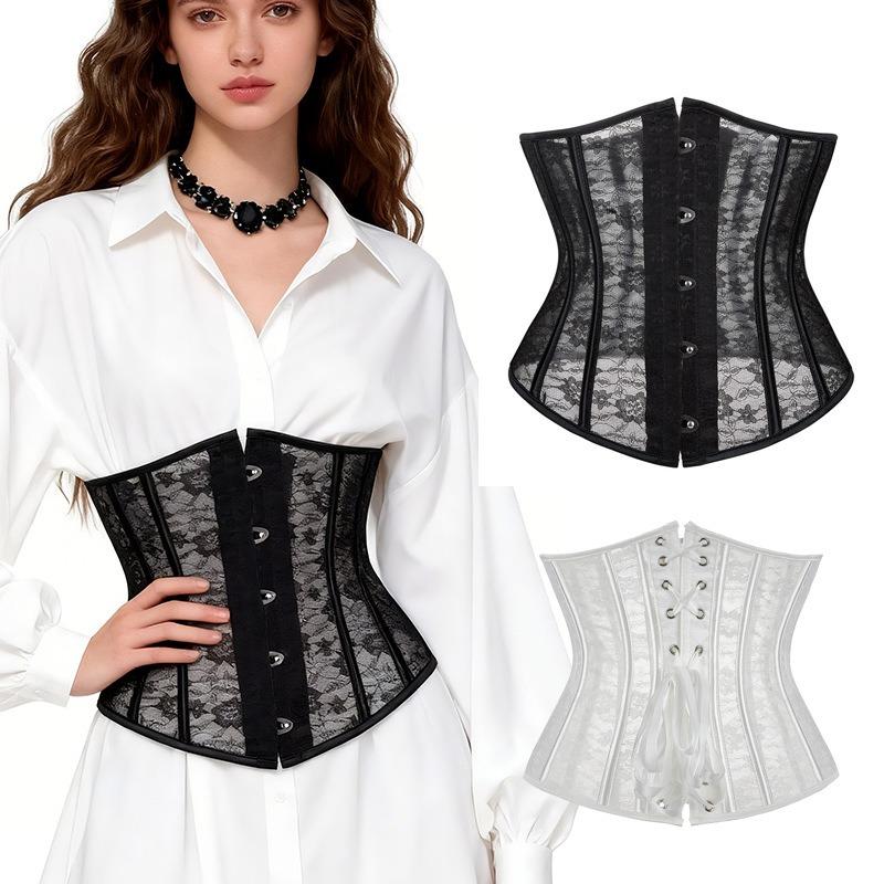 Women Sheer Mesh Patterned Short Waist Cincher Tummy Control Body Shaper