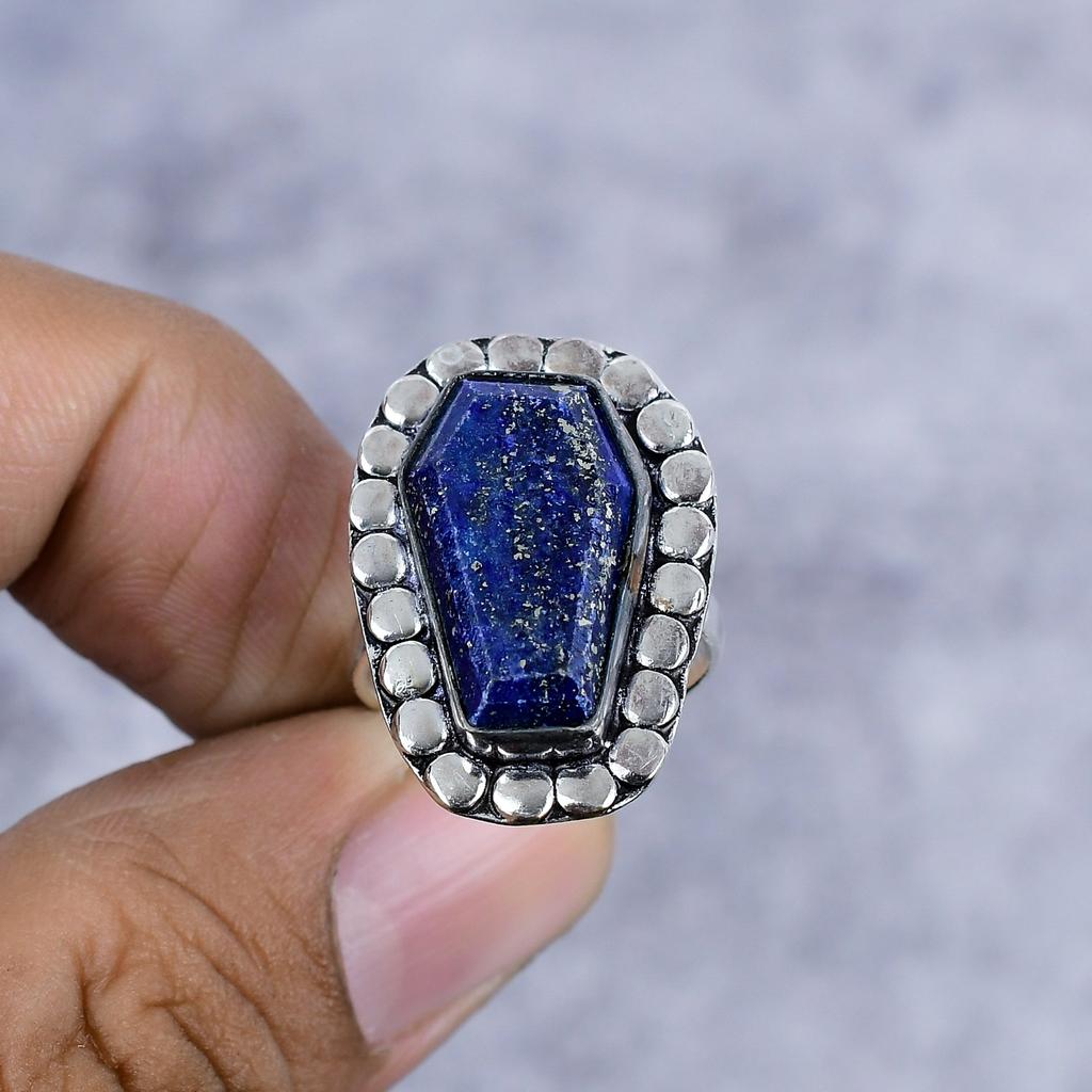 Lapis Lazuli Gemstone Handmade 925 Sterling Silver Jewelry Ring Size 7 M-2616