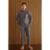 Gray Front Zipper Long Sleeve Fleece Men's Pajama Set