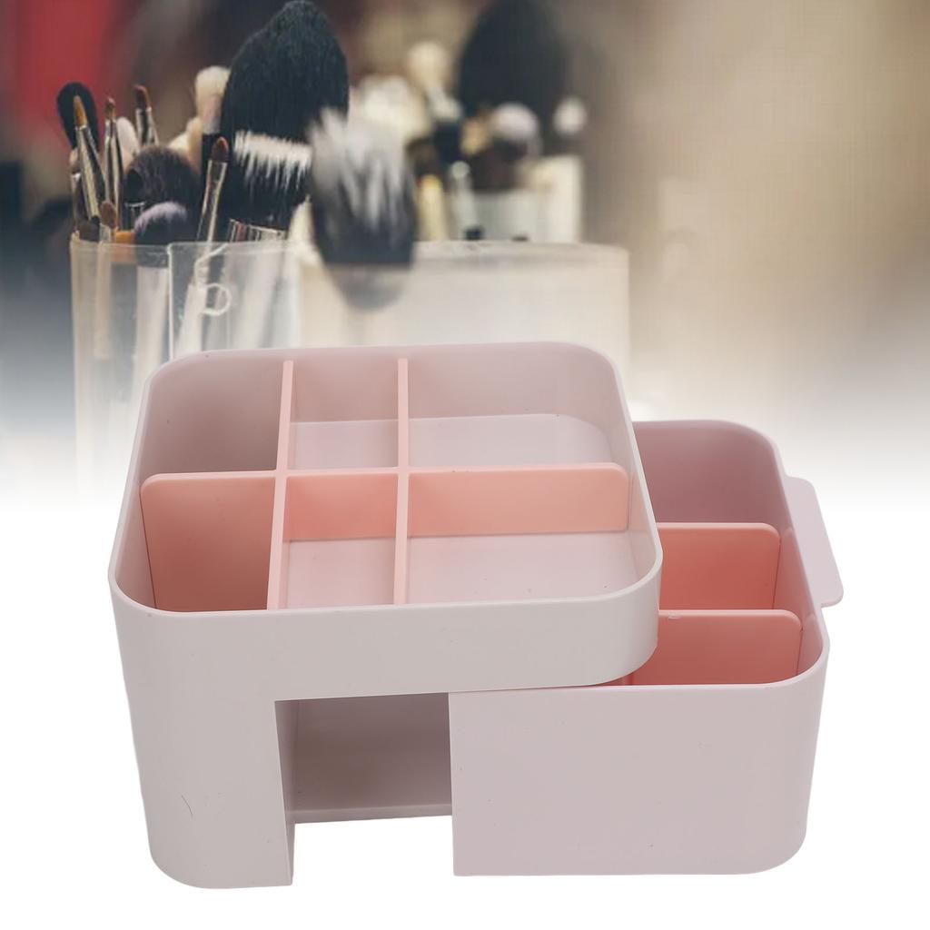 Cosmetic Storage Box Organizer with Drawer Lid Desktop Countertop Makeup Lipstick Brushes Case Holde