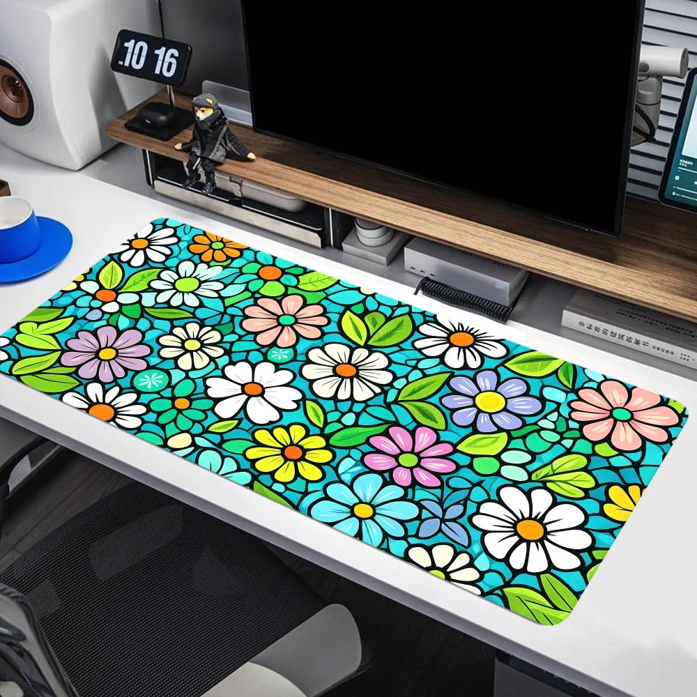 Colorful Daisy Pattern Mouse Pad Large Computer Office Game Table Mat Rubber Anti-slip Stitched Keyboard Mats 90x40 Desk Pads