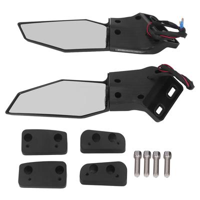 Espelhos retrovisores laterais de motocicleta com barbatana de asa giratória e pisca-pisca de LED estilo fibra de carbono