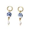 Retro Neue Chinesische Blau-Weiße Porzellan Keramik Anhänger Runde Ohrringe Damen Mode Elegantes Schmuckzubehör