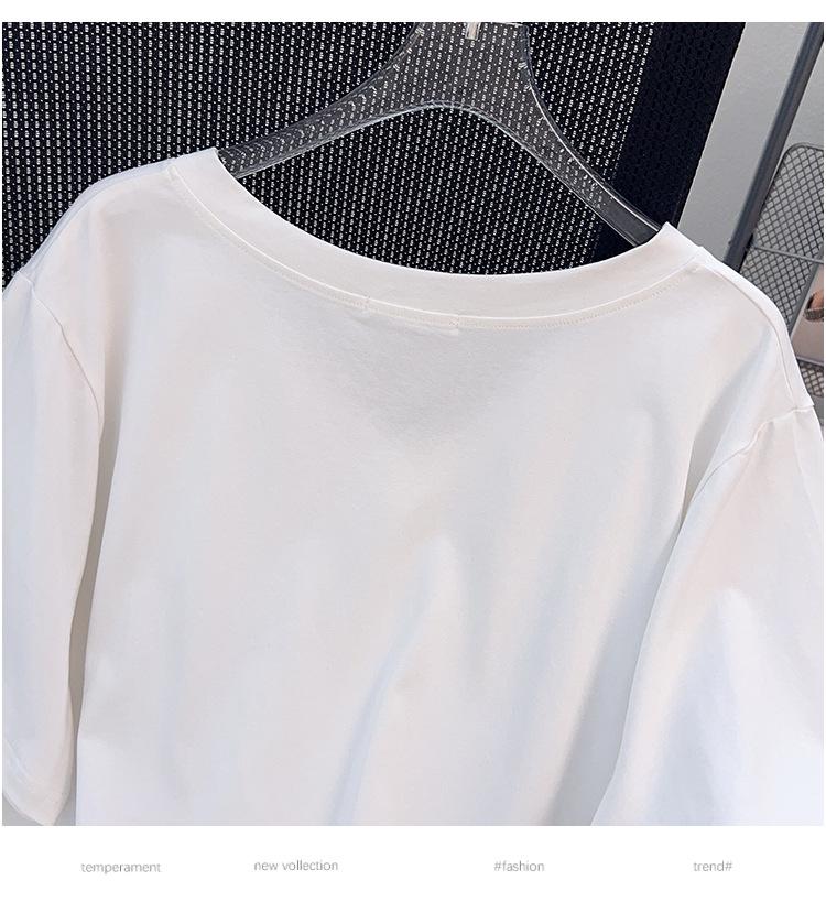 Plus Size Women's Slimming V-Neck Mid-Length Short-Sleeve T-Shirt