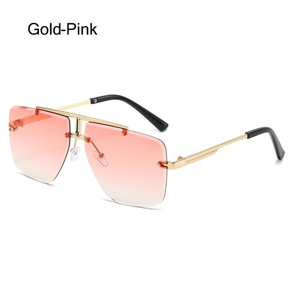 Oversized Double Bridge Sunglasses Square Frame Rimless Men's Shades UV Protection Frameless Street Shooting Eyewear
