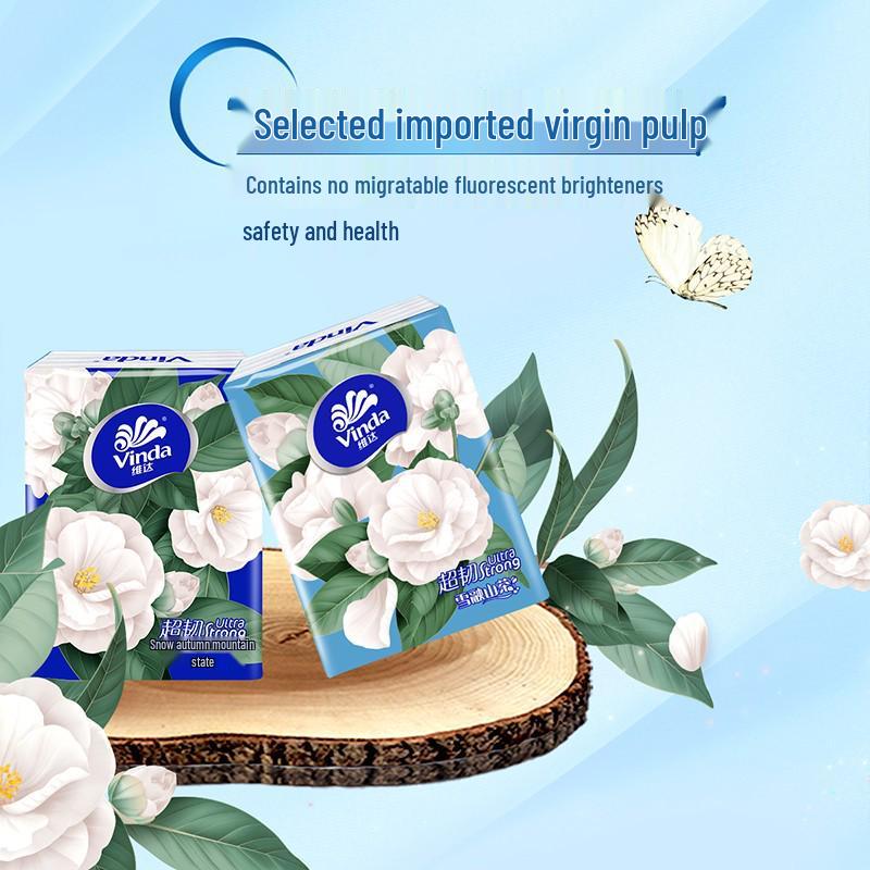 Fazzoletti di carta Vinda Camellia a 4 veli, formato da viaggio, 8 fogli, 12 pacchetti per confezione.
