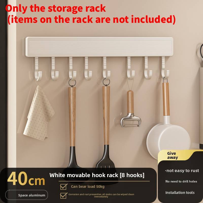 Kitchen Wall Hook Rack With Space Aluminum Material For Kitchen Organization And Utensil Storage