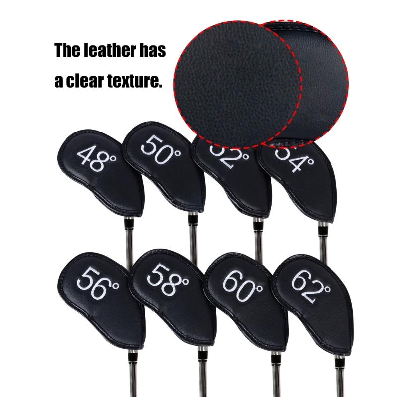 8pcs Golf Iron Head Cover Thick PU Leather Golf Head Cover Replacement Headcover Protective Cover Easy to Use