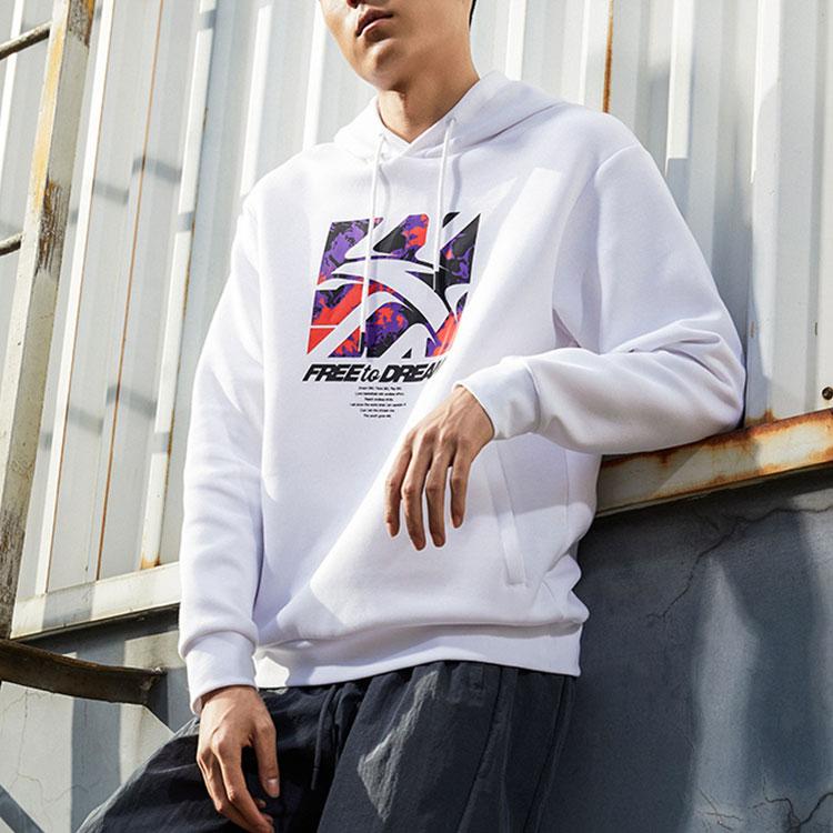 Anta Basketball Series Logo Print Loose Hoodie Men Hoodie White 152211743-1