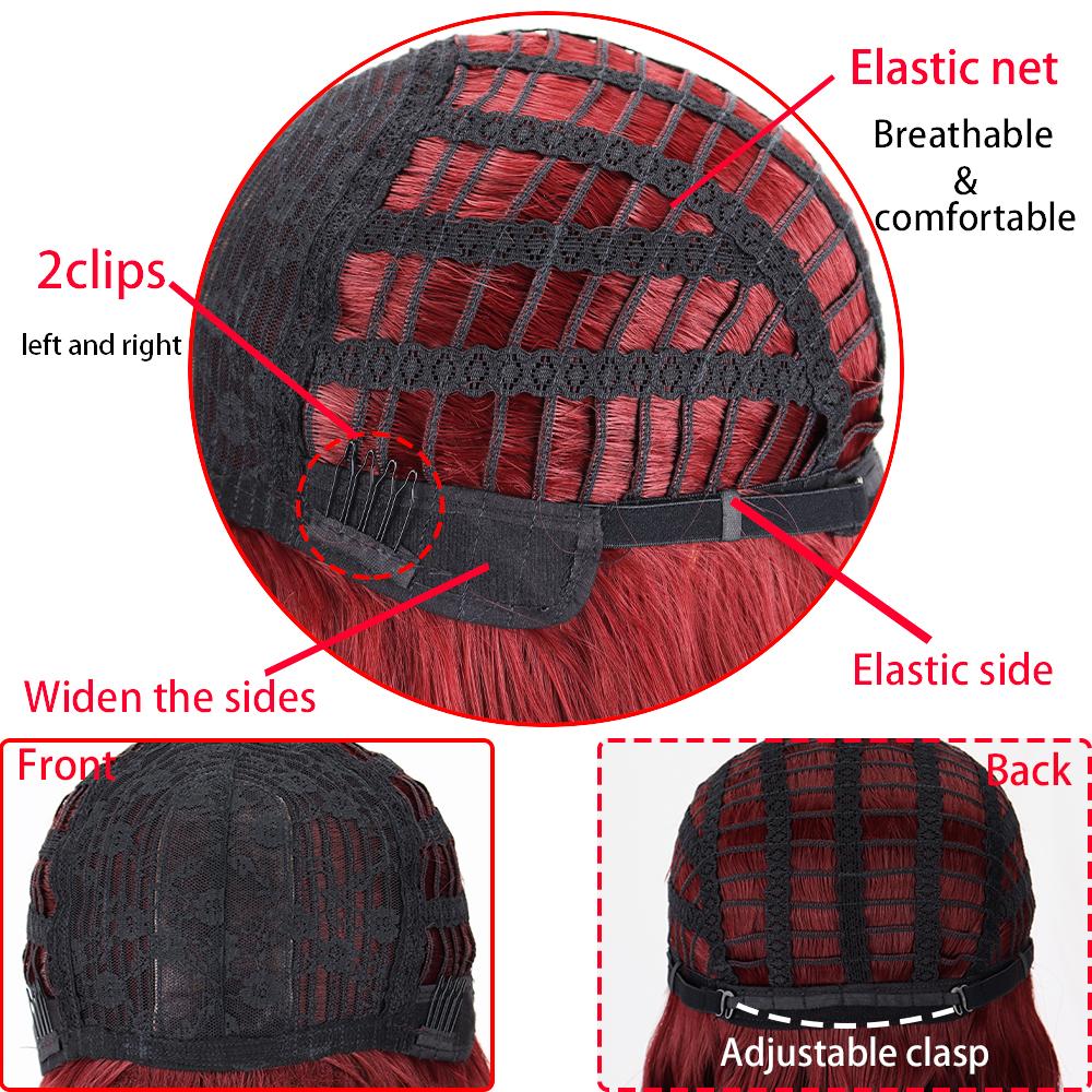 LISI HAIR Burgundy Short Wavy Synthetic Heat Resistant Fiber Wigs with Bangs Black Brown Pink Bob Hair Wigs for Cosplay