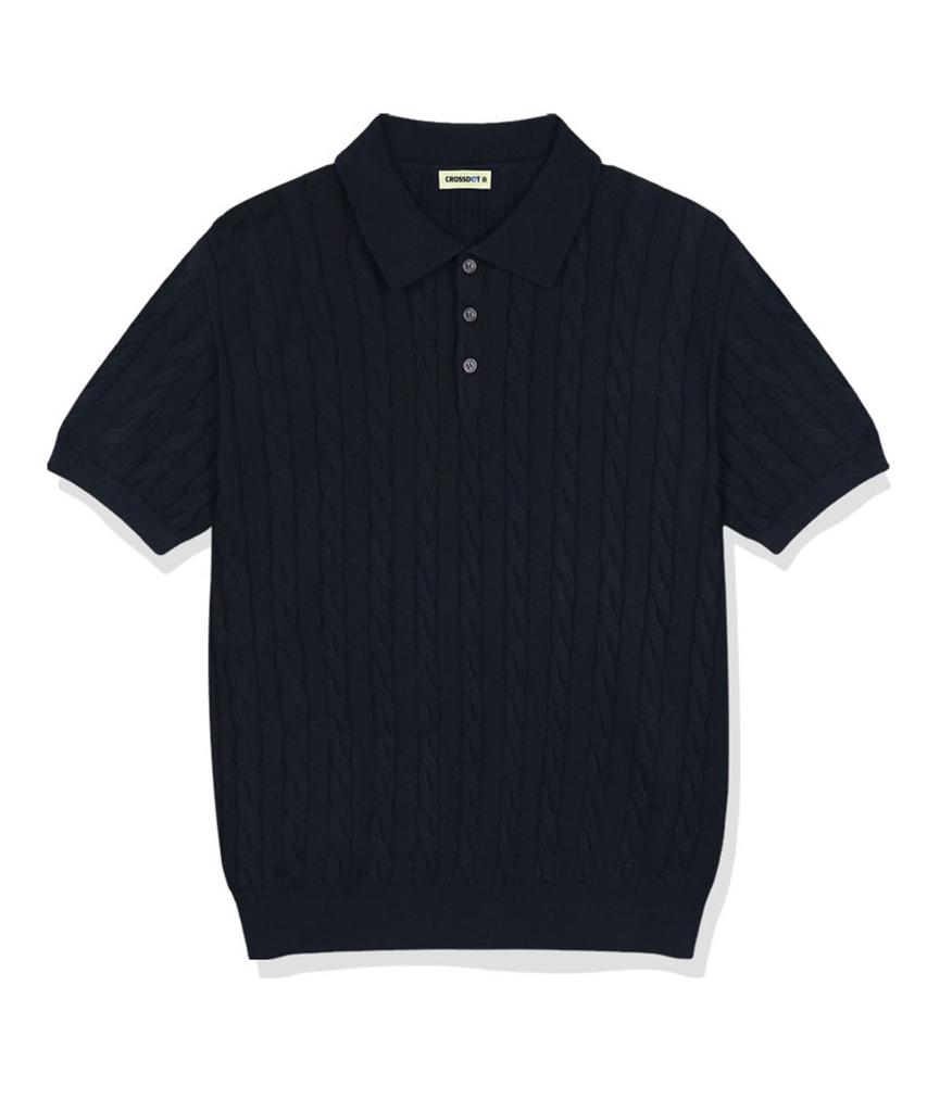 Keuloseudas Sethon Cable Button Collar Short Sleeve Knit 4 Colors [Crsk_0001]