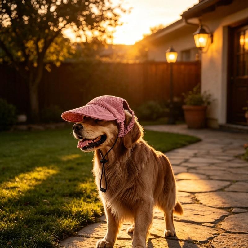 Sun Shade Hat for Small Puppy Animals with Open-Ear Shape, Rear Stretch Panel, Drawcord, and Baseball Cap Form