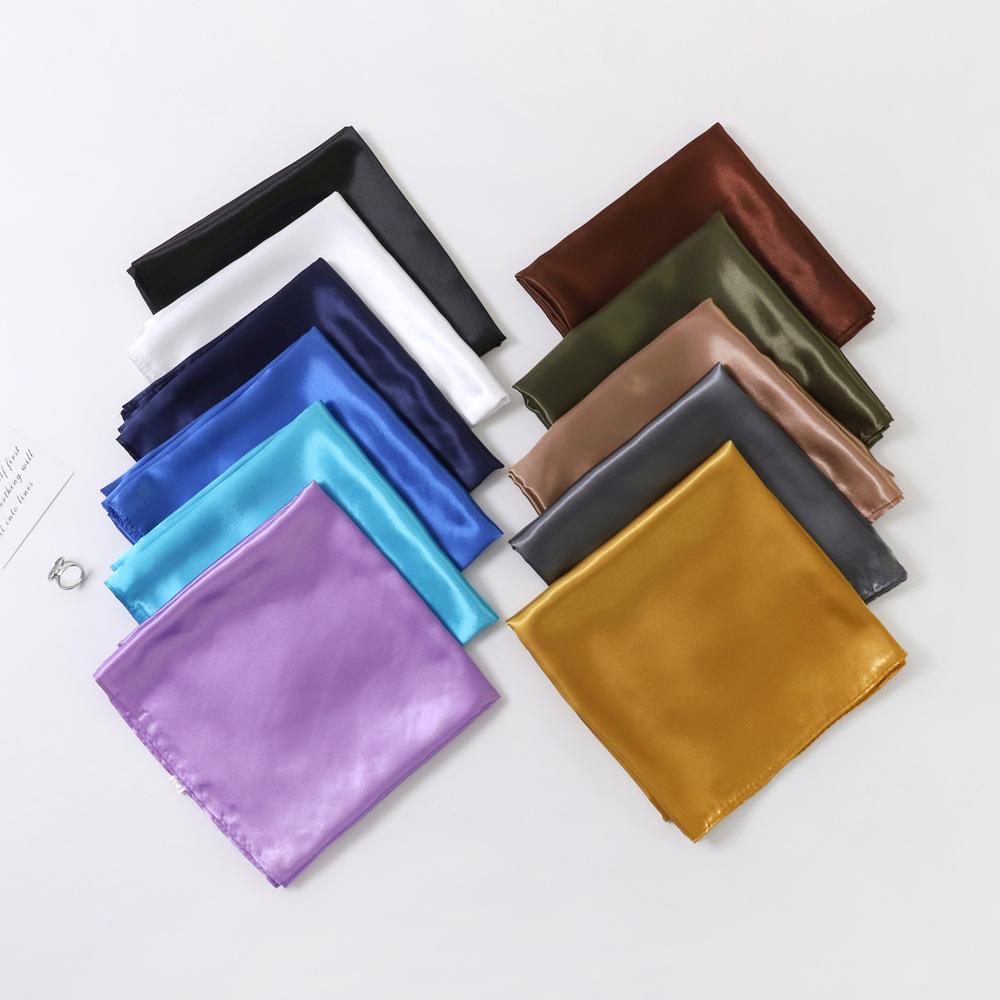 Fashionable New Versatile Headscarf Large Square Scarf Solid Color Scarf Women'S Simulated Silk Satin Scarf