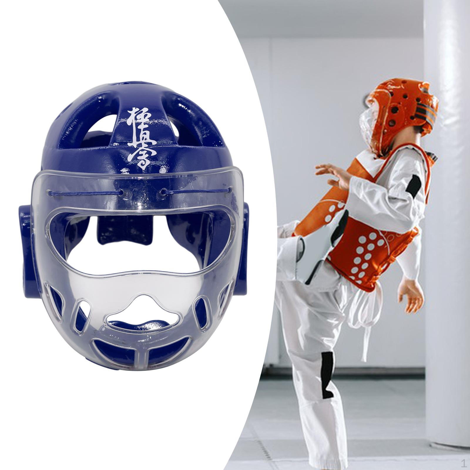 

Каратэ шлем боксерский дышащий спортивный полный охват головы защита лица чехол для Blue M