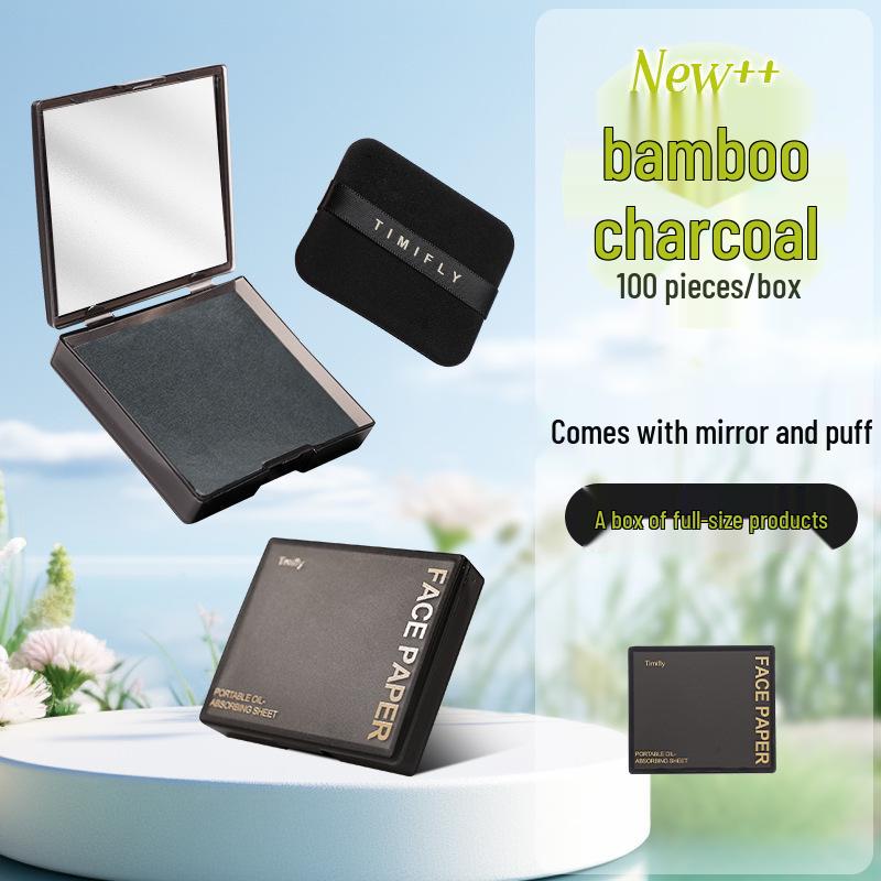 Oil Blotting Paper with Powder Puff & Mirror - Portable and Refreshing, 100 Sheets