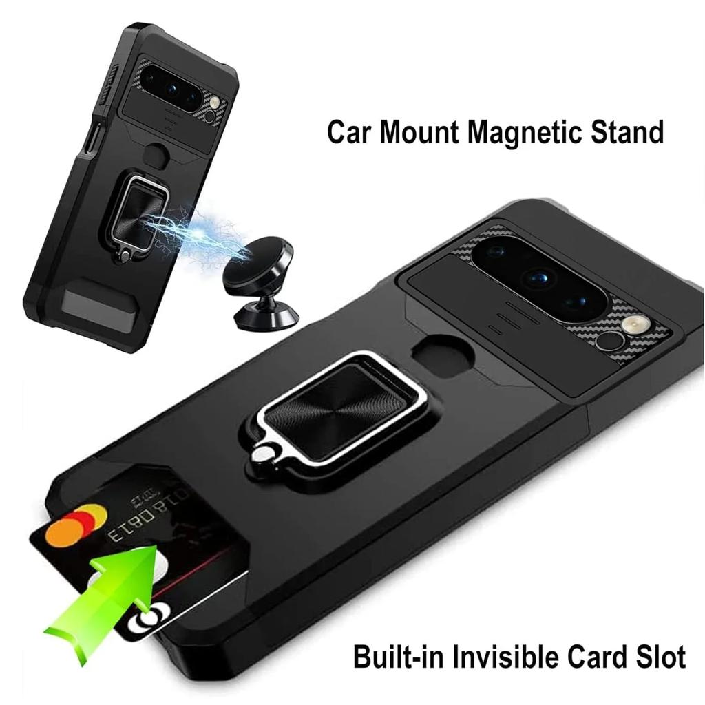 Case for Google Pixel 9A  9 Pro XL 8 7A 7 6 A Pro Slide Camera Card Holder Slot Wallet Protective With Ring Stand Cover