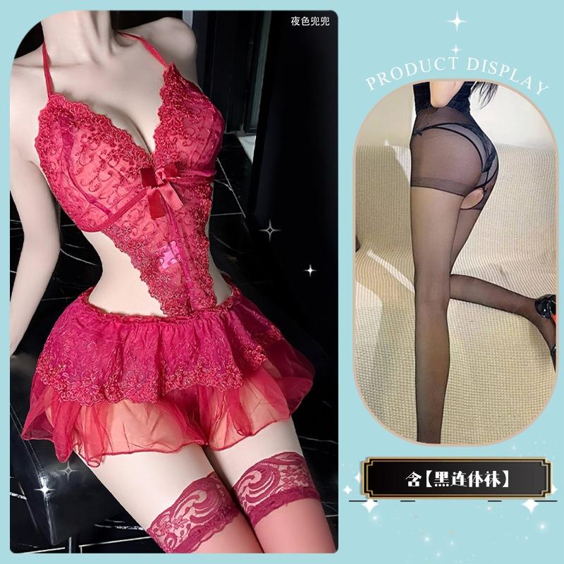 Sexy Lingerie Sexy Lace Open File One-piece Three-point Temptation Hot Pajama Skirt Uniform Suit Sexy Lingerie