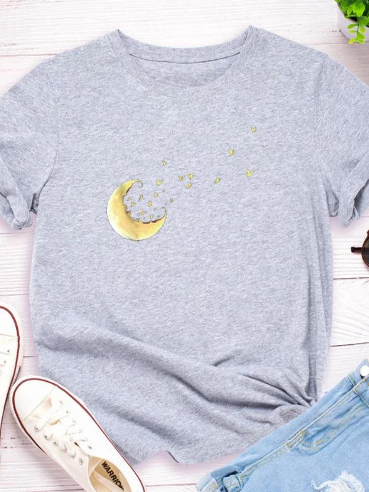 

Золотая луна с принтом женская футболка с коротким рукавом и круглым вырезом свободная женская футболка женская модная футболка топы одежда Camisetas Mujer XXXL светло-серый