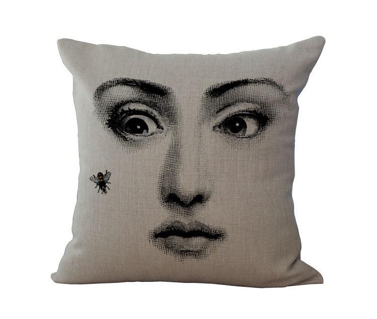 Unique Linen Vintage Piero Fornasetti Face Throw Pillow Case With Artistic Face Illustration