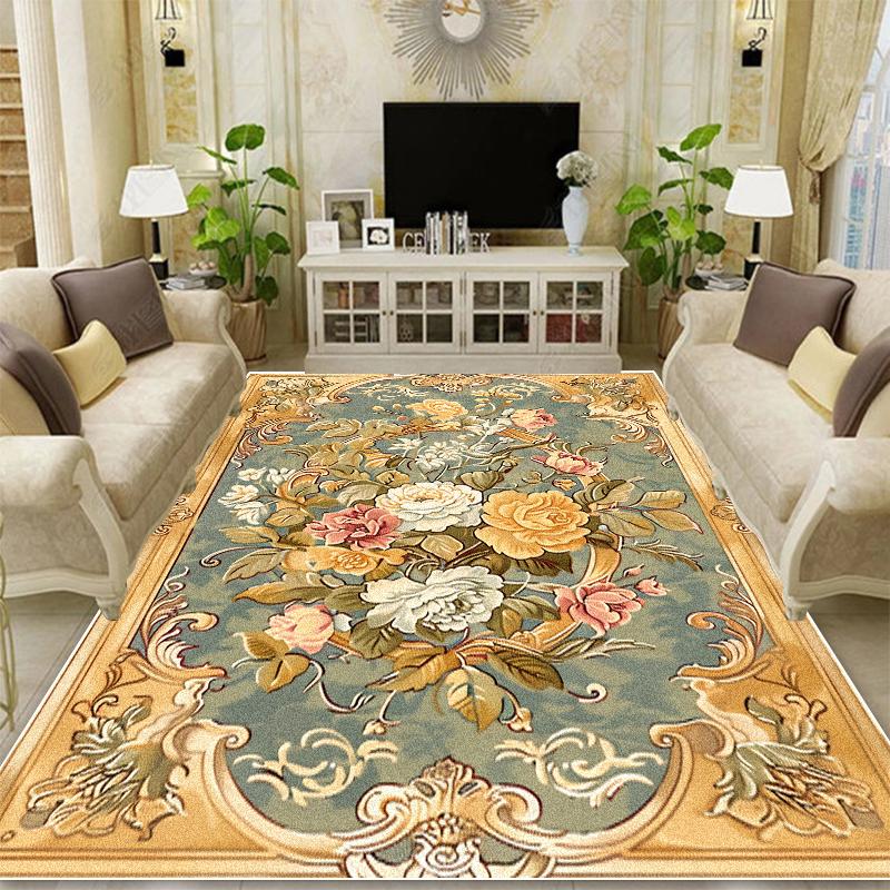 European Style Retro Decoration Carpets Living Room Flower Pattern Rugs Hall Sofa Area Rug Mat Bedroom Cloakroom Anti-Slip Floor