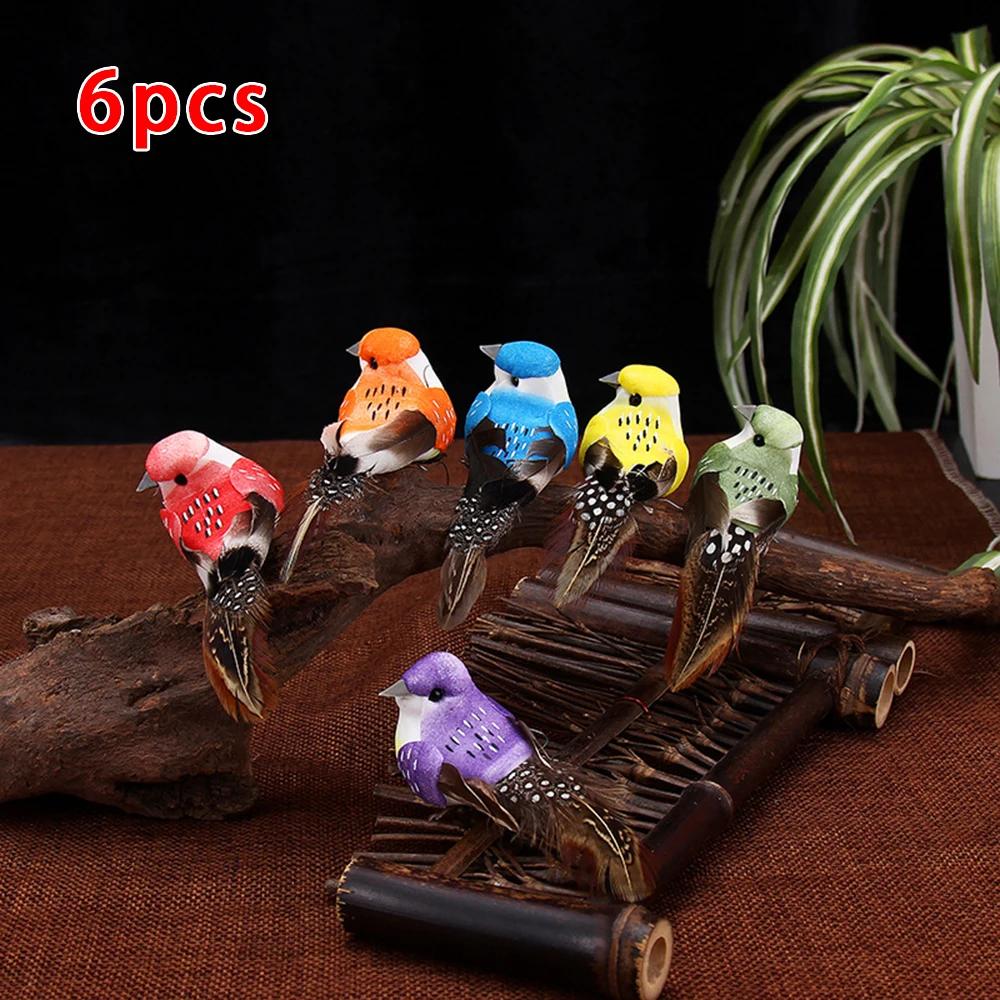 6Pcs Artificial Birds Fake Foam Animal Simulation Feather Birds Models DIY Wedding Home Garden Ornament Decoration Tree Decor