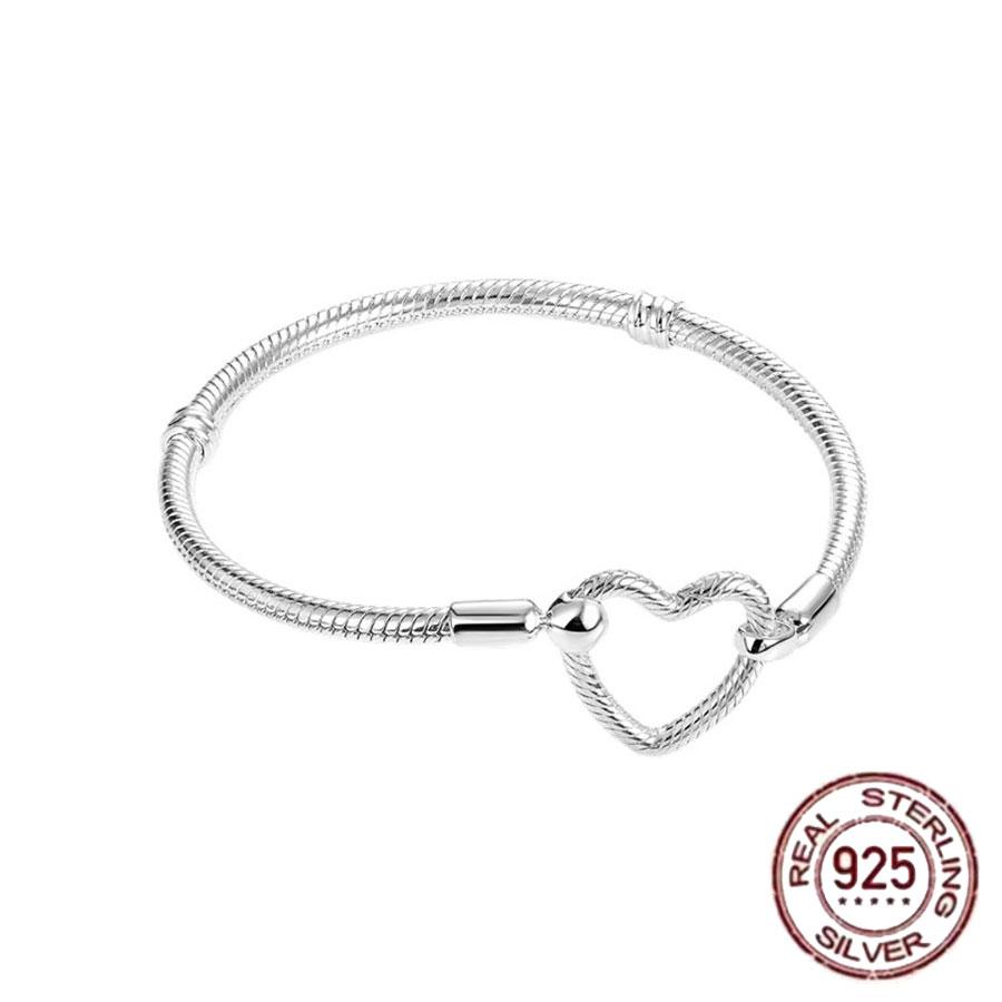 1/100 S925 Silver Heart Crown Snake Bone Bracelet Women Fashion Jewelry Original DIY Bracelet Gift for Her