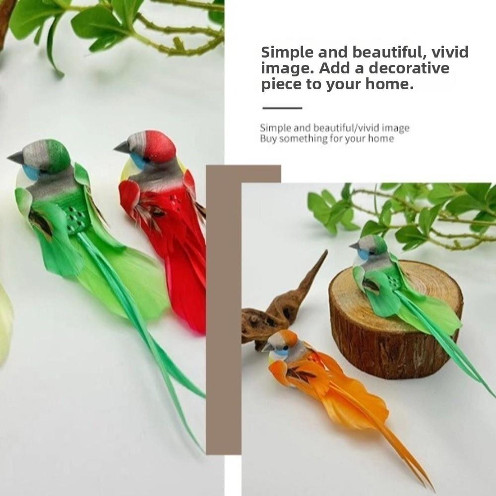 6pcs Colorful Simulation Birds with Clip Photography Props Long-haired Sparrow Home Decor Artificial Foam Feathers Birds