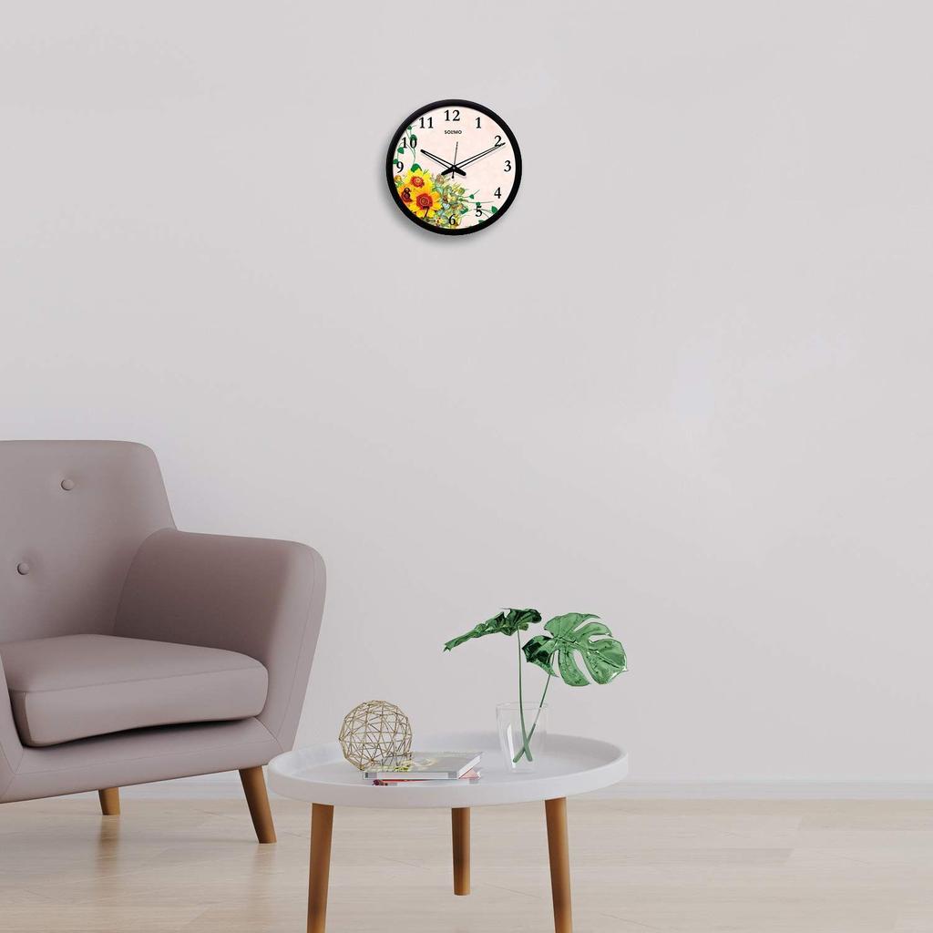 Silent Movement Flowers Wall Clock (Black Frame, 12-inch)