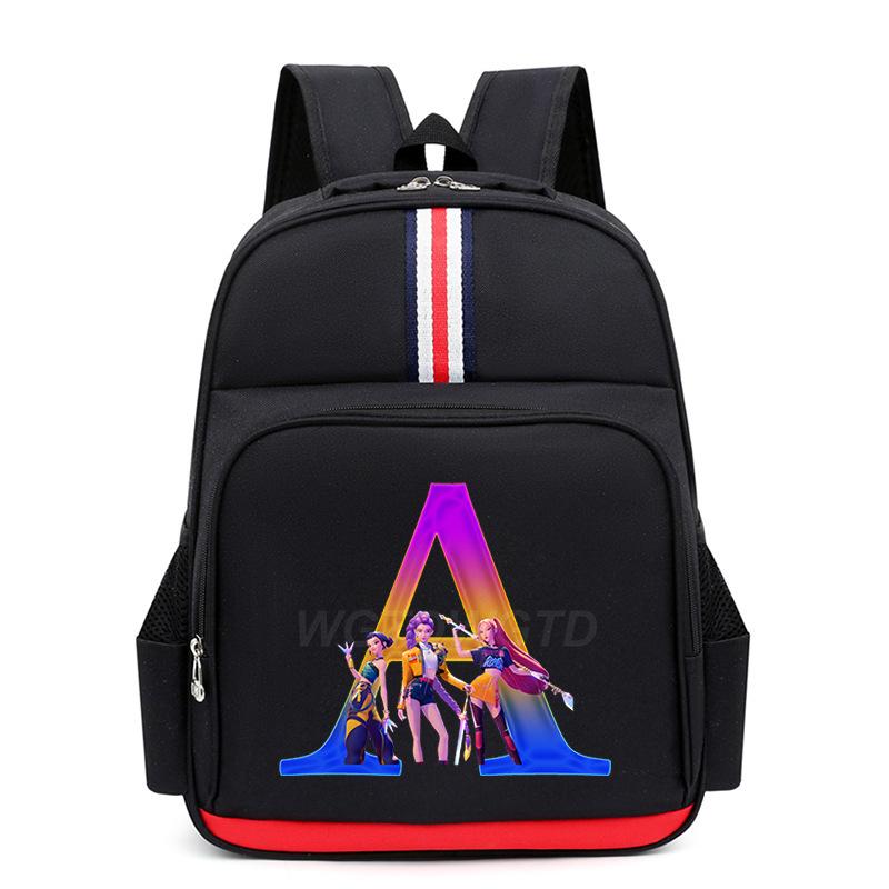 College Style Trend 26 Letter Printing Anime Cartoon Large Capacity Burden Reduction Backpack Casual Student School Bag large (42*30*13cm)