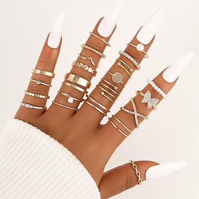 23-Piece Set of Bold Personality Rings with Love, Flower, Butterfly, and Star Designs