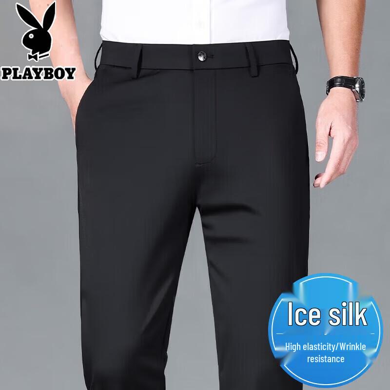 PLAYBOY Men s Summer Ice Silk Anti-Wrinkle Casual Pants 34