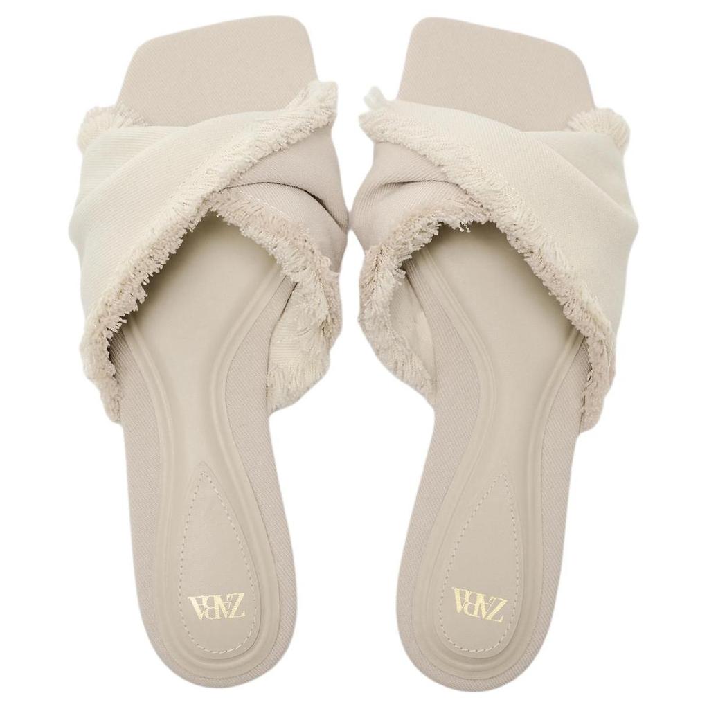 Zara Elegant Slip-On Anti-Fray Slide Sandals 1Cm Women Footwear White 13633310719