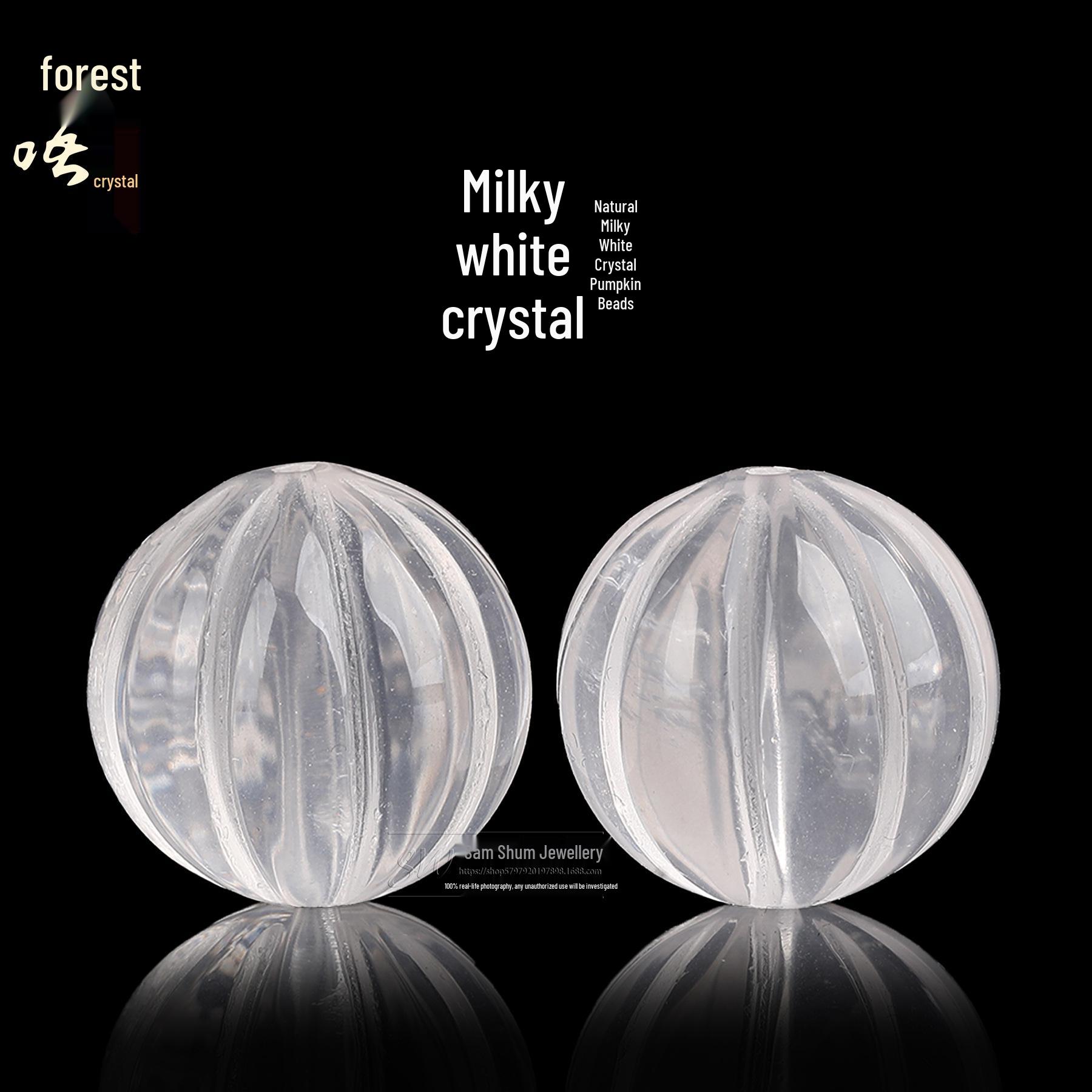 Senwu Natural Milky White Crystal Pumpkin Beads for DIY Jewelry Making 15mm