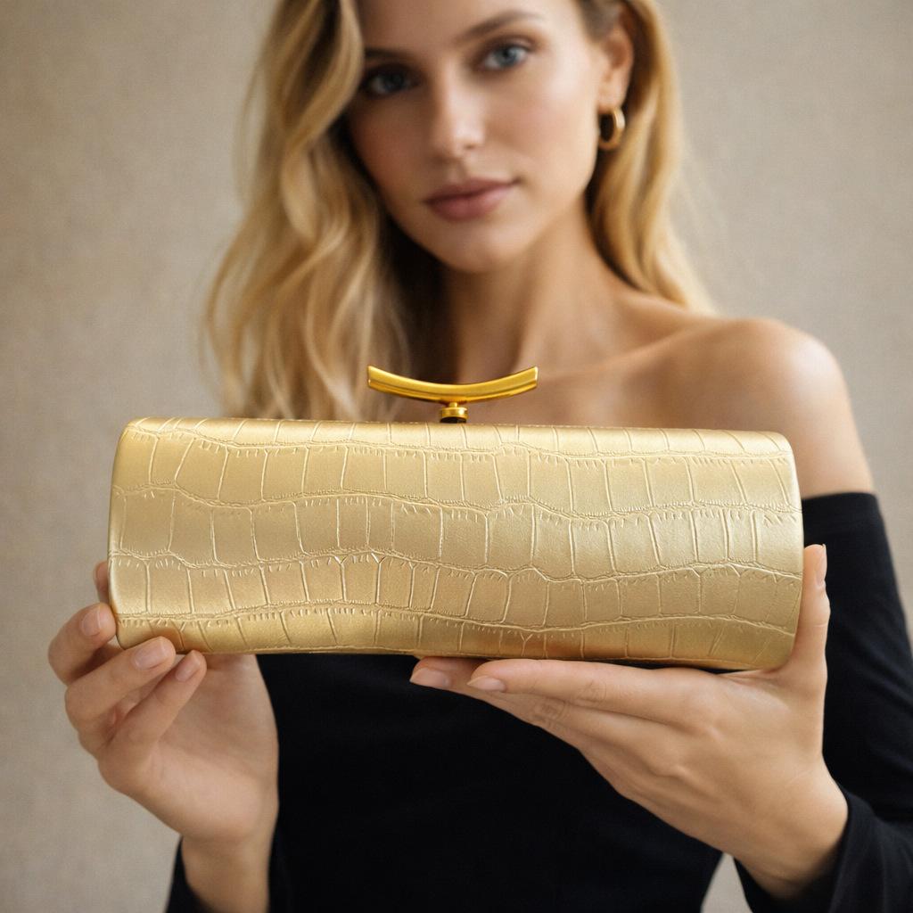 

Pu Crocodile Pattern Baguette Styling Bag Shoulder Crossbody Fashion Celebrity Dinner золотой