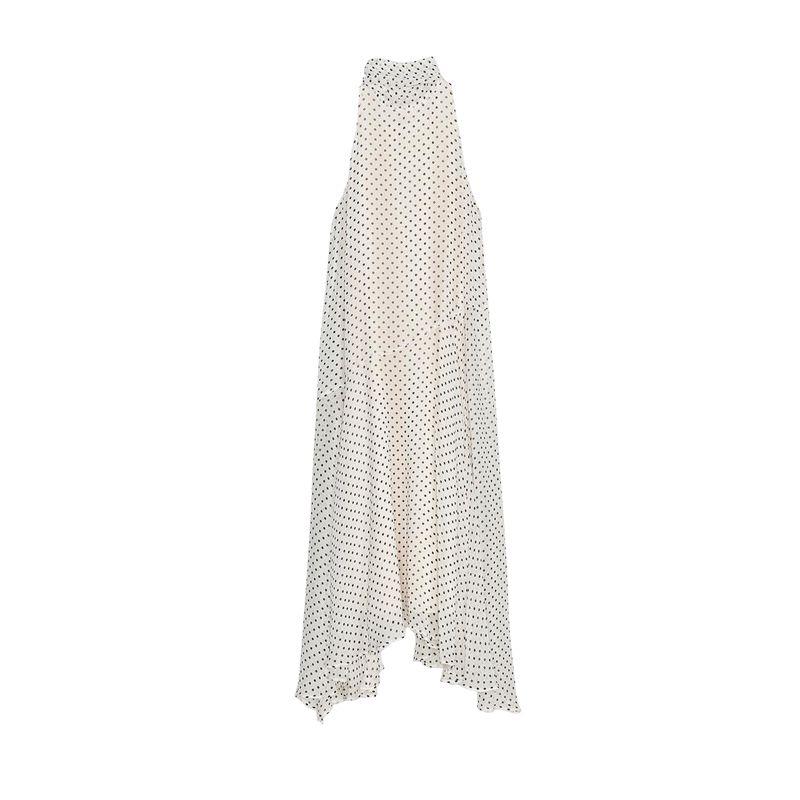 Spring and Summer New Women Clothes Bowknot Decoration Asymmetric Hem Polka Dot Hanging Collar Dress 5289042