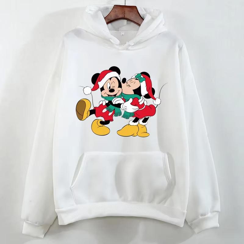 Merry Christmas Minnie Mouse Printed Hoodie Disney Cartoon Costume Harajuku Men Women Casual Crew Neck Pullover Sweatshirt Top