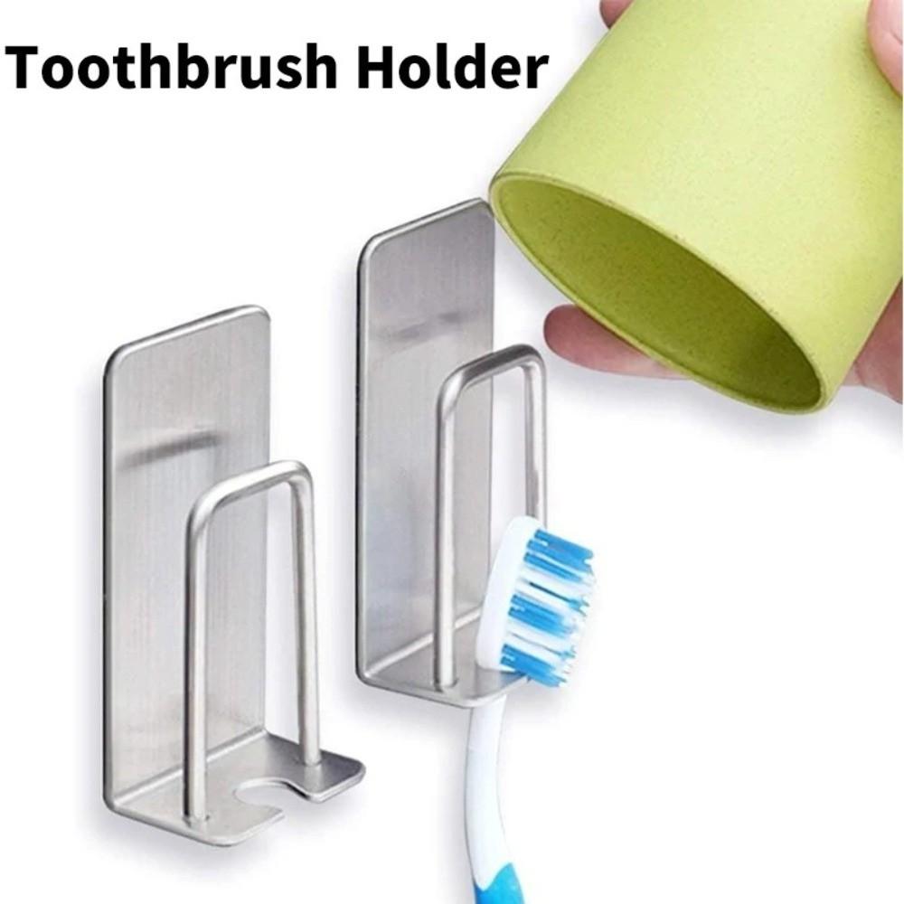 Stainless Steel Toothbrush Holder Wall Mounted Self Adhesive Cup Holder 2 IN 1 Design Durable Bathroom Organizer