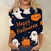 Women's Fashion Casual Round Neck Three-quarter Sleeve Halloween Printed T-shirt Top