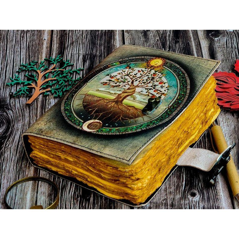 Ledertagebuch Lebensbaum - Notizbücher aus echtem Leder für Frauen - Schönes Tagebuch für Skizzenbuch Reisebuch Blanko-Zauberbuch