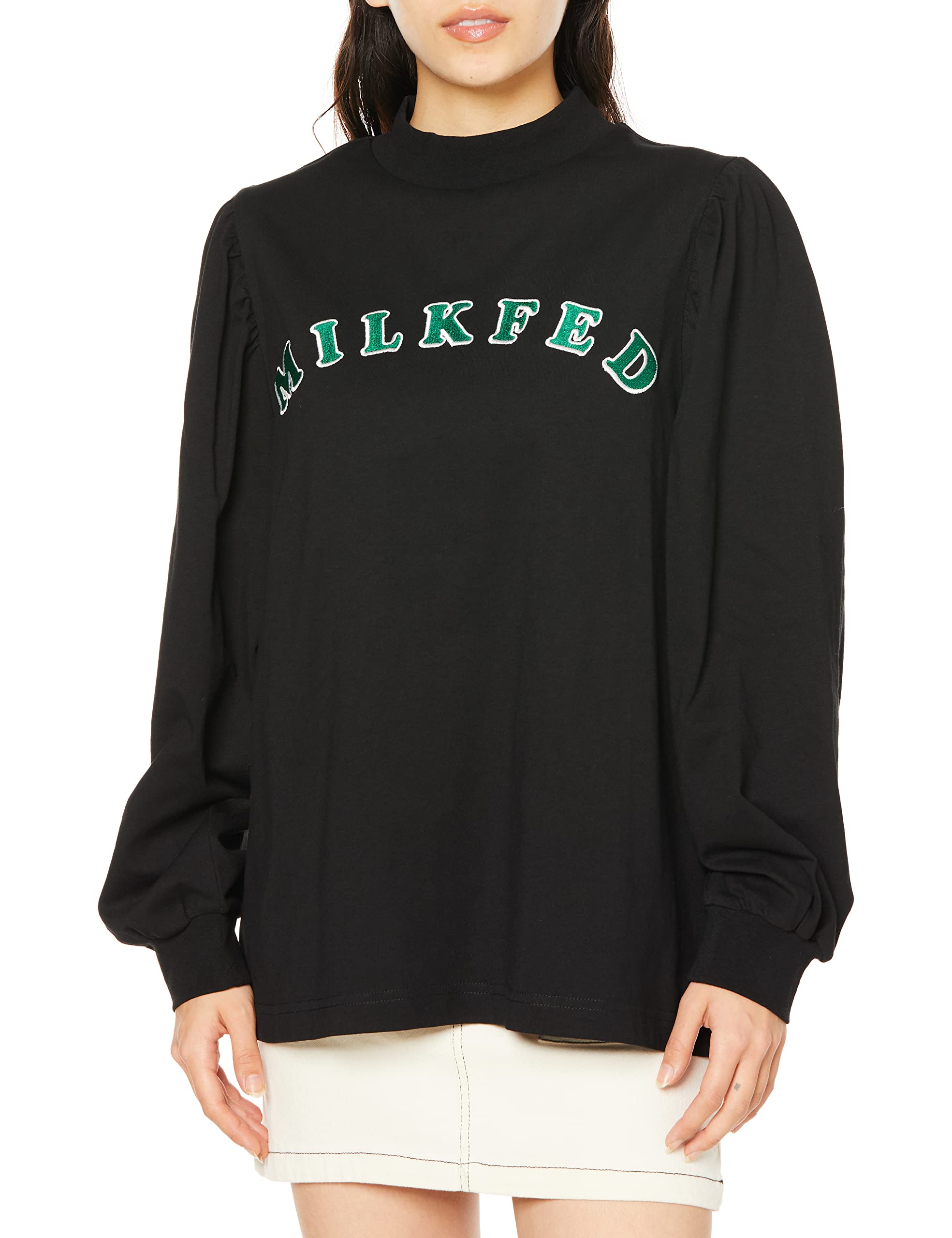 

Milkfed Puff Sleeve Mock Neck Top One Size Women s T-Shirt, Black, чёрный