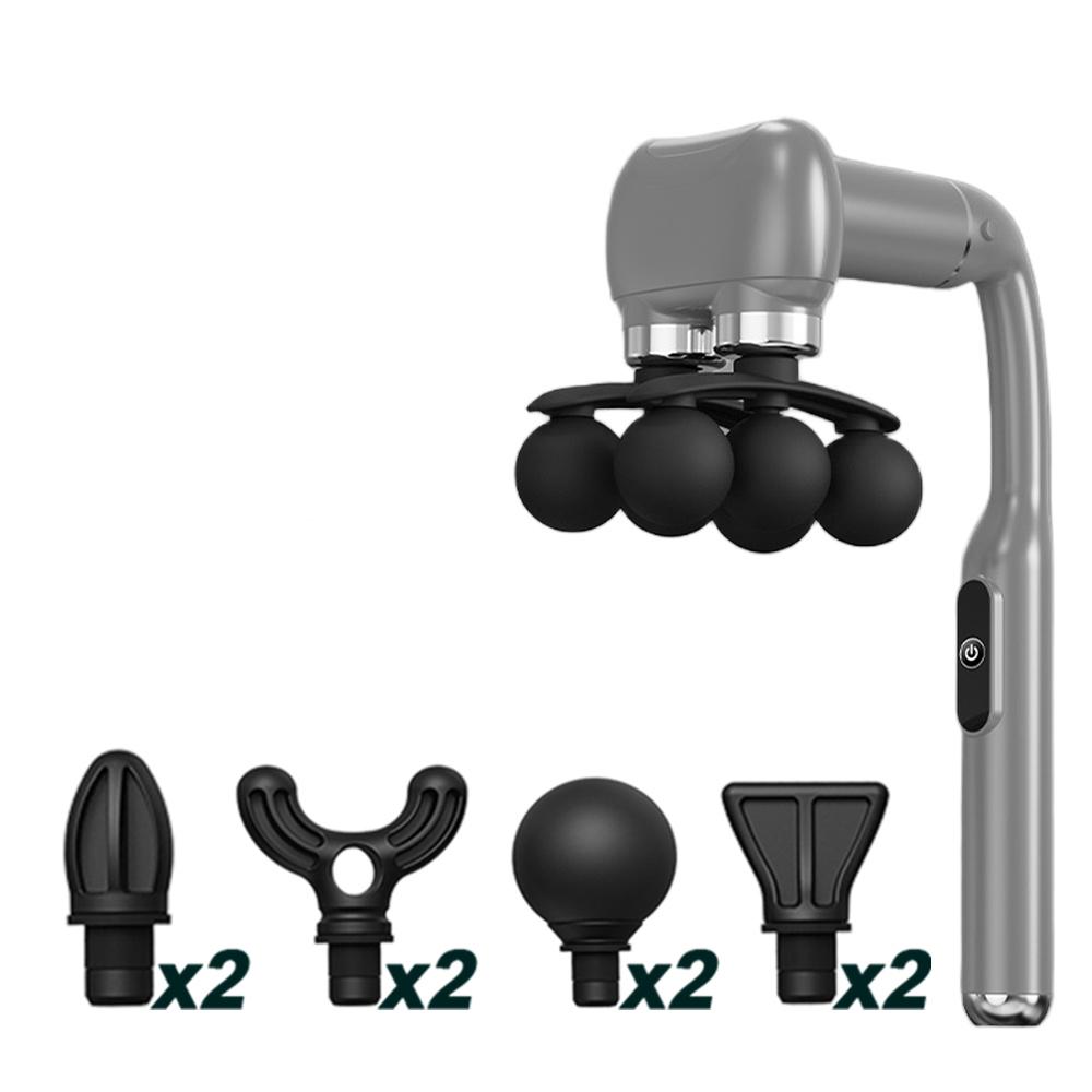 

6-головочная ручная массажная пушка для фасций, высокочастотная вибрационная массажная пушка для тела, массажер для шеи, плеч, талии, спины с ручкой, массажер для фасций серый