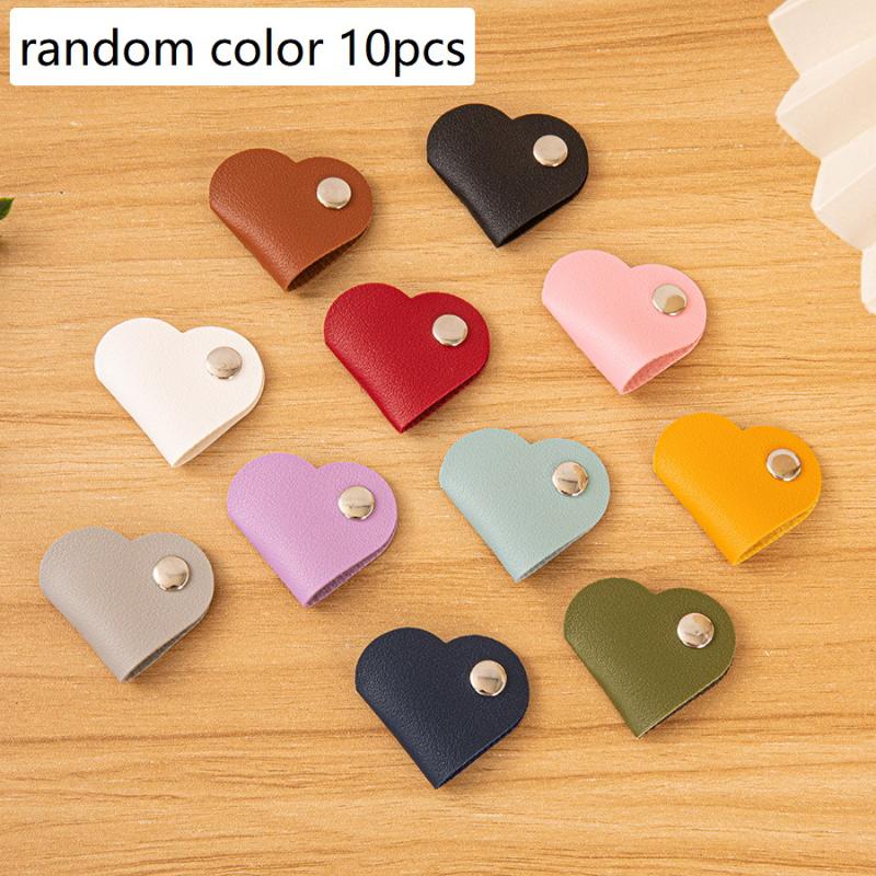 5/10Pcs Heart-Shaped Faux Leather Headphone Cable Winder, Data Cable Organizer, Cable Management Clip, Heart-Shaped Cable Winder