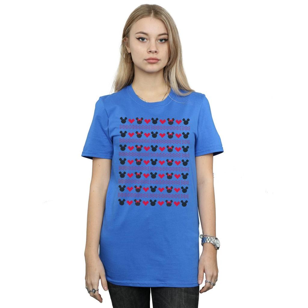 Disney Womens/Ladies Mickey And Minnie Christmas Hearts Cotton Boyfriend T-Shirt
