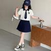 Girls' College Style Summer New Polo Shirt + Pleated Skirt Two-Piece Set