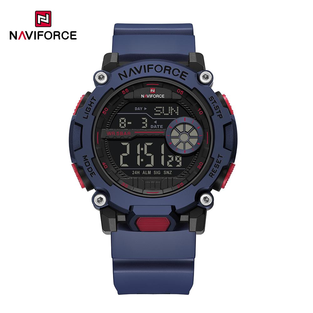 Naviforce Original Men LCD Digital Watch Lightweight Silicone Strap Waterproof Calendar Date Chronograph Alarm Men Boys Outdoor Watch NF7133