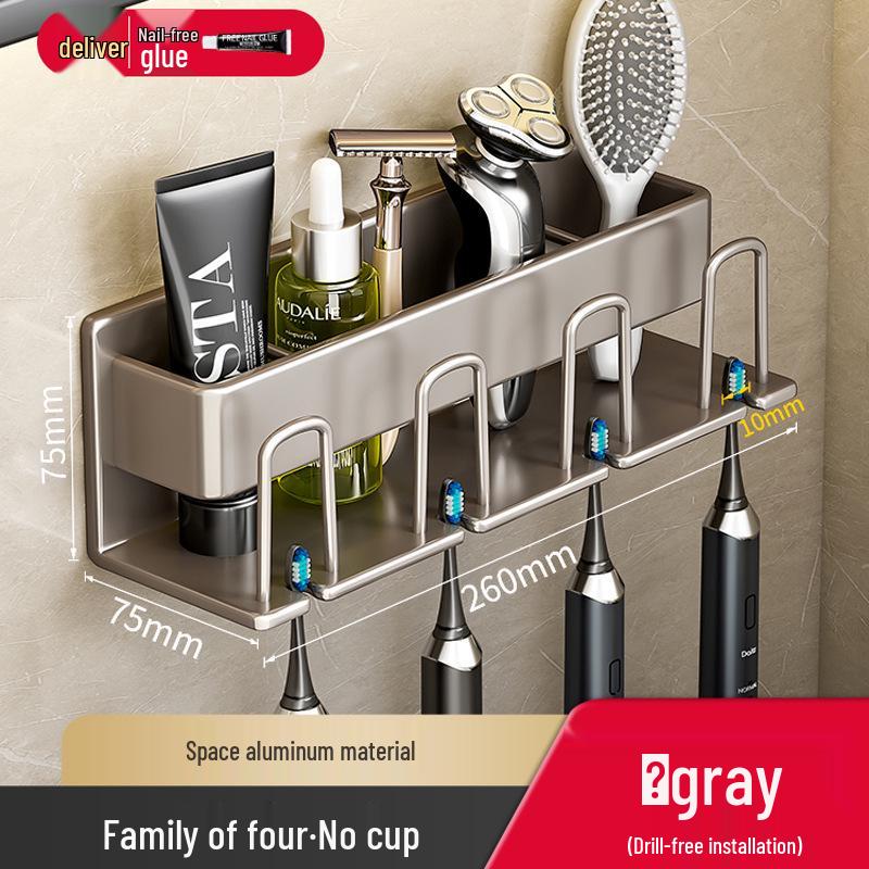 Wall-Mounted Electric Toothbrush & Mouthwash Cup Holder Set - No-Drill Installation