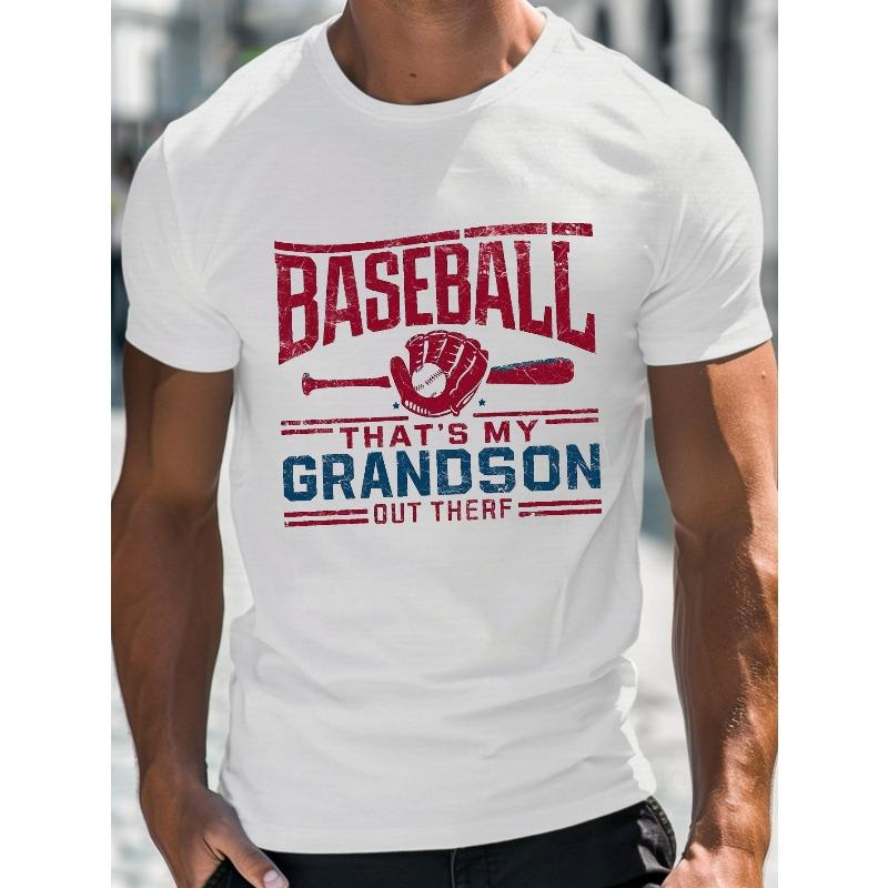 European sizes Vintage Baseball Grandson Tee Men's Casual Grew Neck Short Sleeve T-Shirt for Summer, PLUS SIZE
